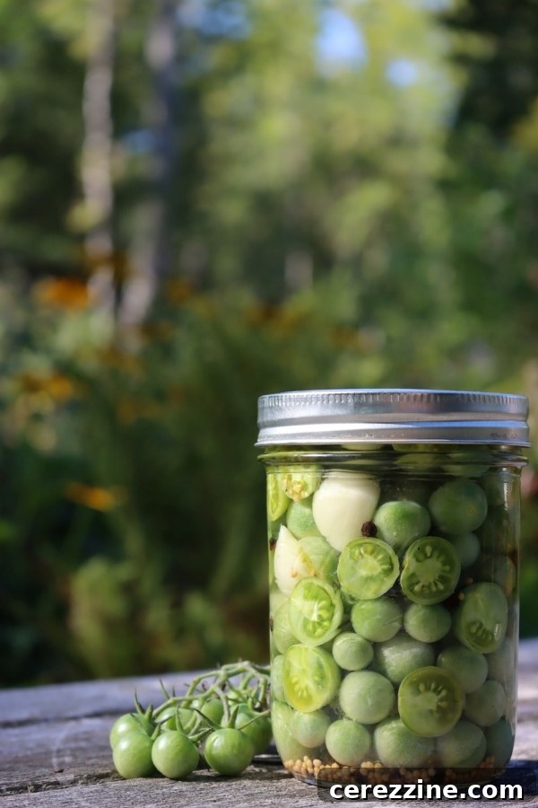 Jar of green tomato pickles