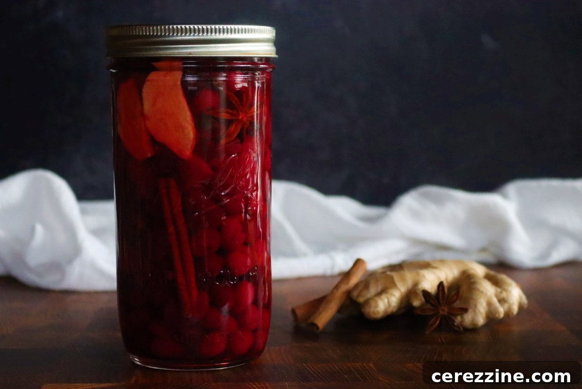 Over a Dozen Cranberry Canning Recipes 9 A jar of vibrant pickled cranberries, garnished with spices