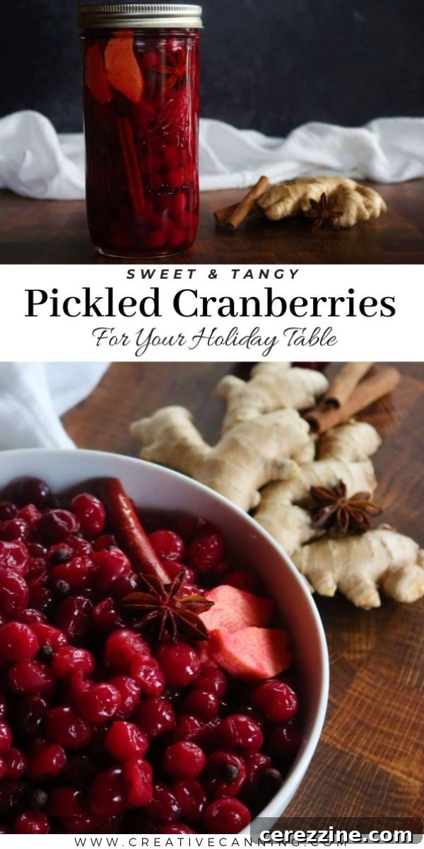Assortment of pickled cranberries in jars, with a festive holiday background