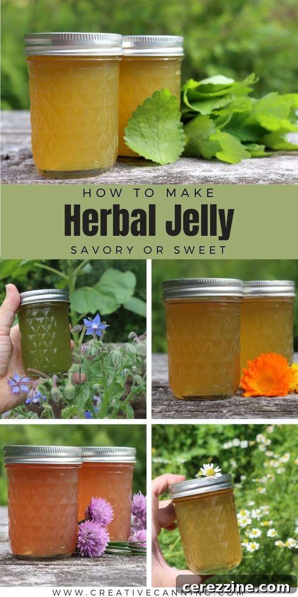 Assortment of Homemade Herbal Jelly Jars and Fresh Herbs