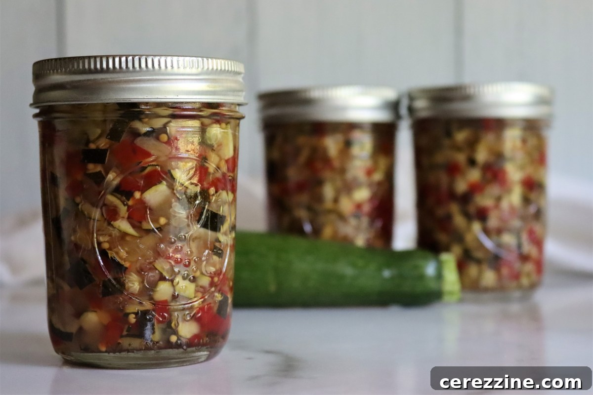 Delicious homemade zucchini relish in a jar