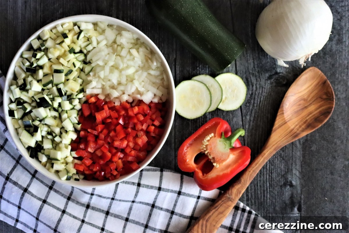 Ingredients for zucchini relish, including spices and vinegar