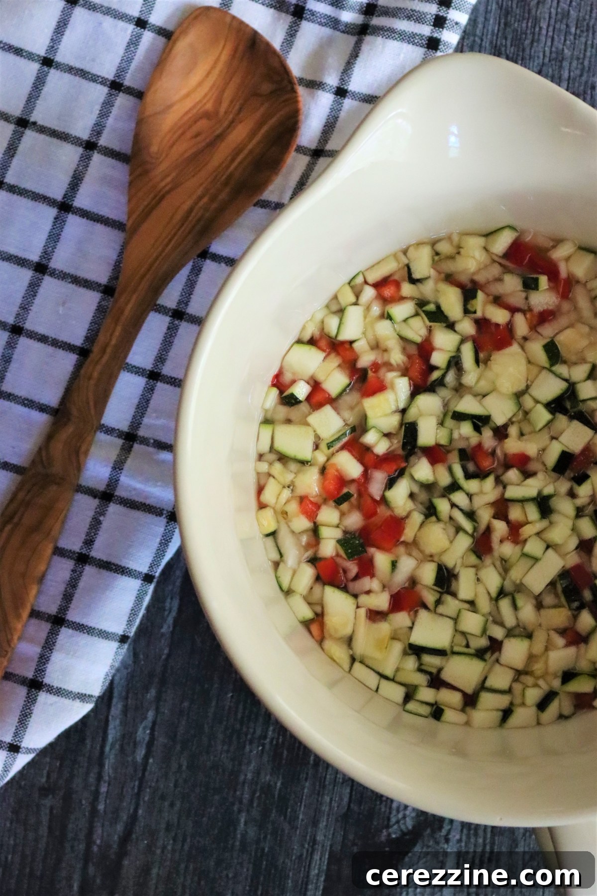 Finished zucchini relish simmering in a pot