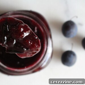 Damson jam in a jar, ready to be enjoyed.
