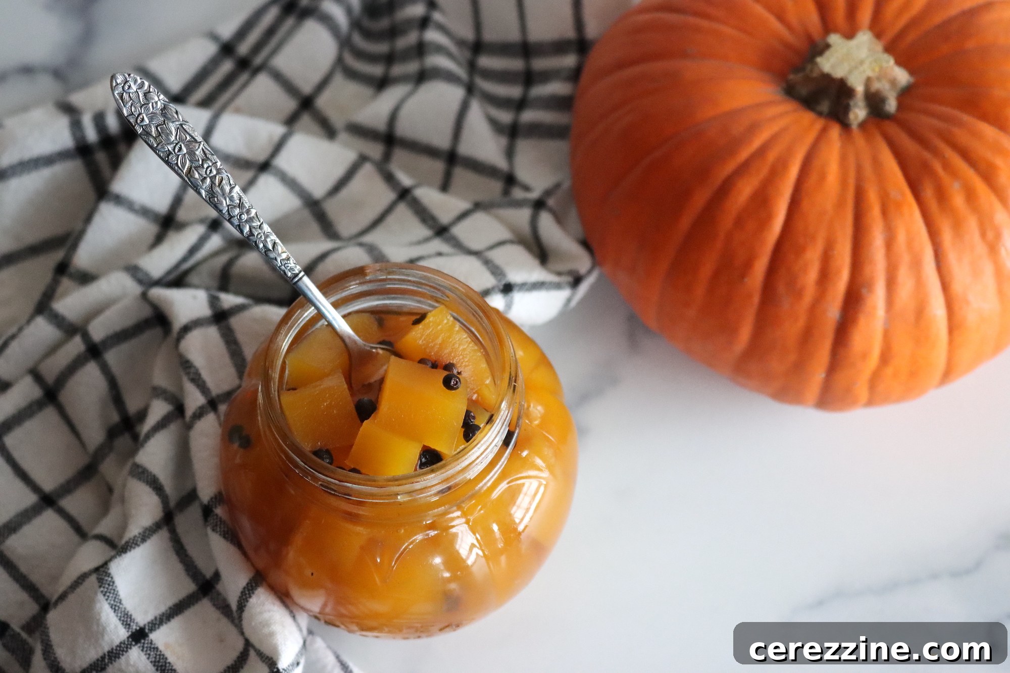 Fifty Varied Pickle Recipes From Asparagus To Zucchini 22 Slices of pickled pumpkin in a jar with visible spices.