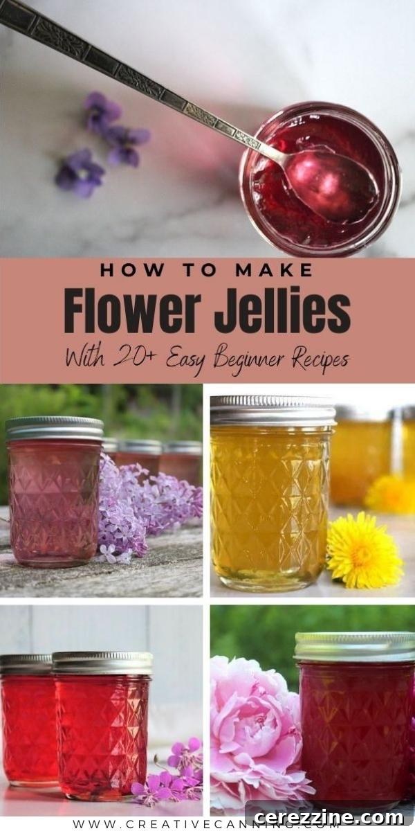 A selection of homemade flower jellies displayed in a rustic setting, emphasizing the beauty of preserving nature's bounty.