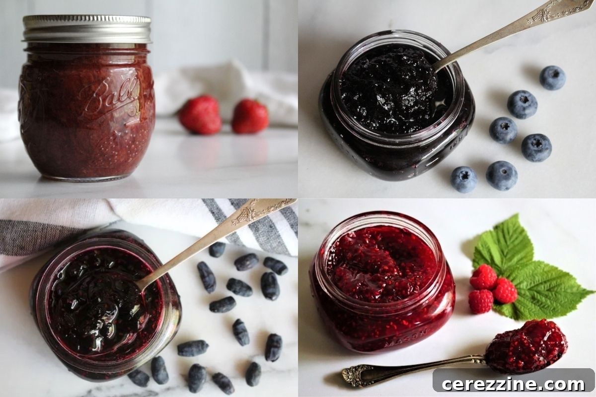 Mastering the Art of Any Berry Jam 8 Assortment of Homemade Berry Jam Varieties: Strawberry, Blueberry, Raspberry, and Honeyberry