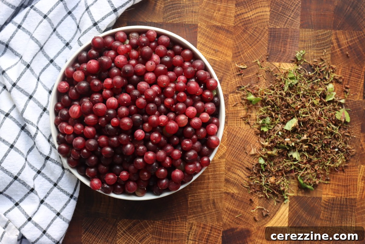 Cleaning Gooseberries for Jam