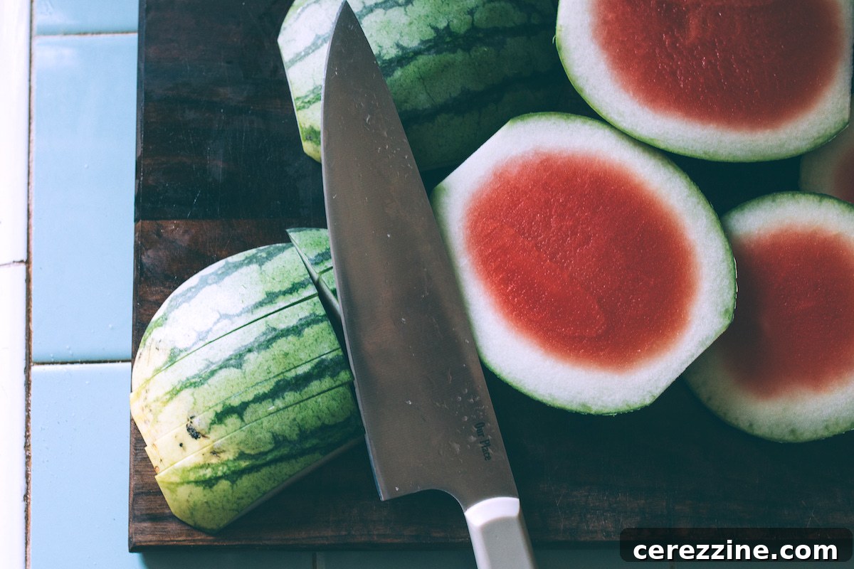 Slicing Watermelon Rind for Pickles