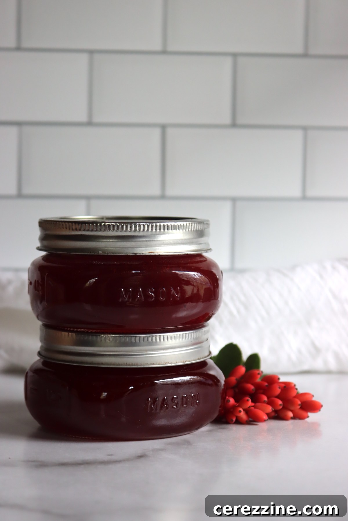 Jars of Barberry Jam cooling after water bath canning
