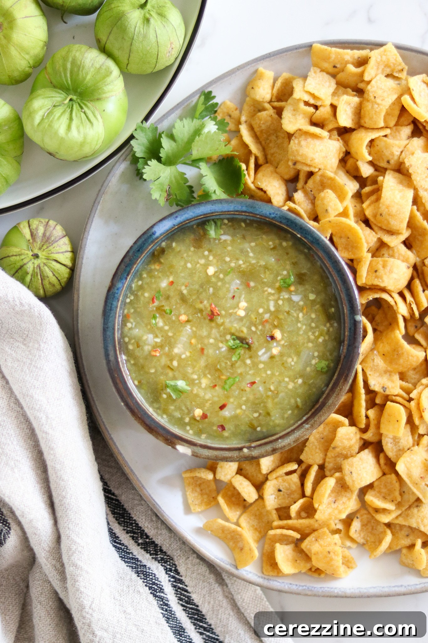 Serving Tomatillo Salsa with a Spoon