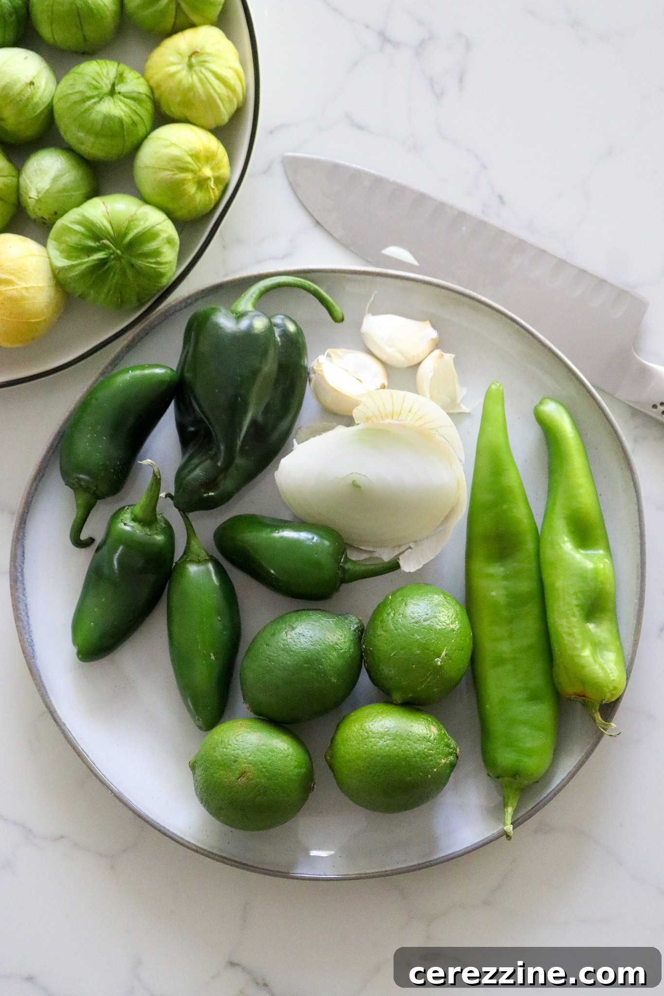 Close-up of Peppers and Tomatillos for Salsa