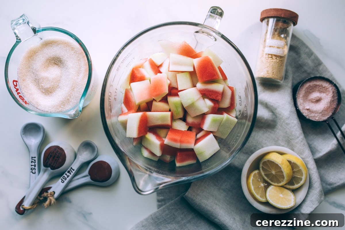 Karpuz Kabuğu Reçeli 6 Display of all ingredients for Watermelon Rind Preserves
