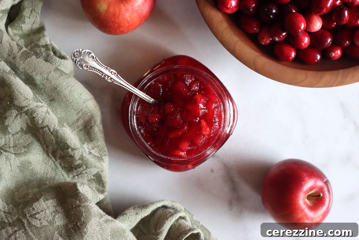 Tart Cranberry Apple Preserve 5 Fresh cranberries and diced apples, ready for making jam.