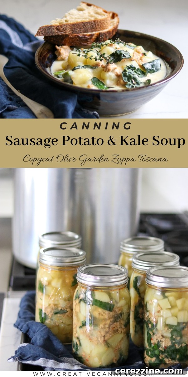 Canning Zuppa Toscana in a rustic kitchen setting