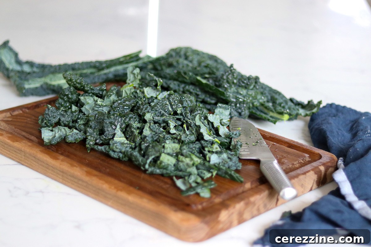 Chopping Kale leaves
