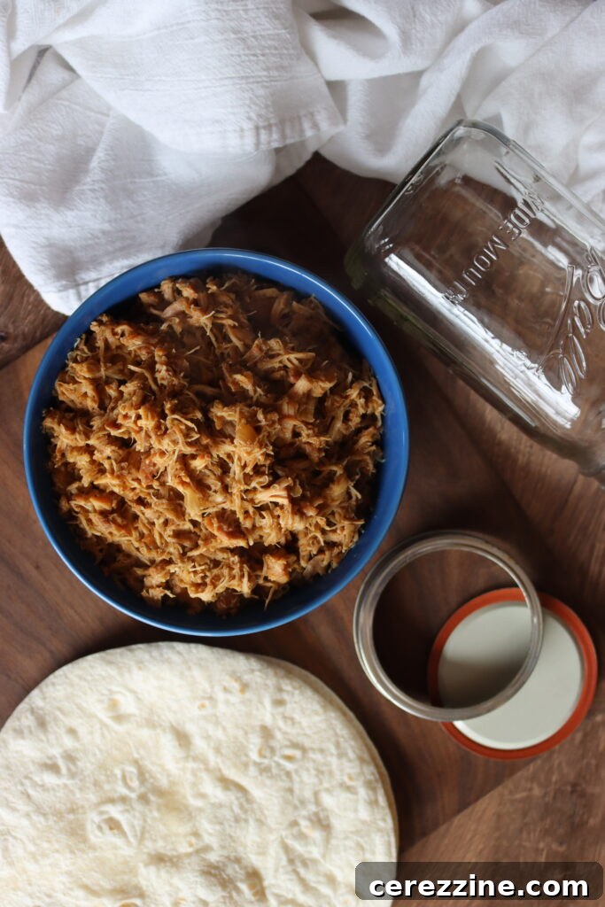20+ Chicken Canning Recipes Soups Chilis and Easy Jar Meals 9 Pulled Chicken Taco Meat