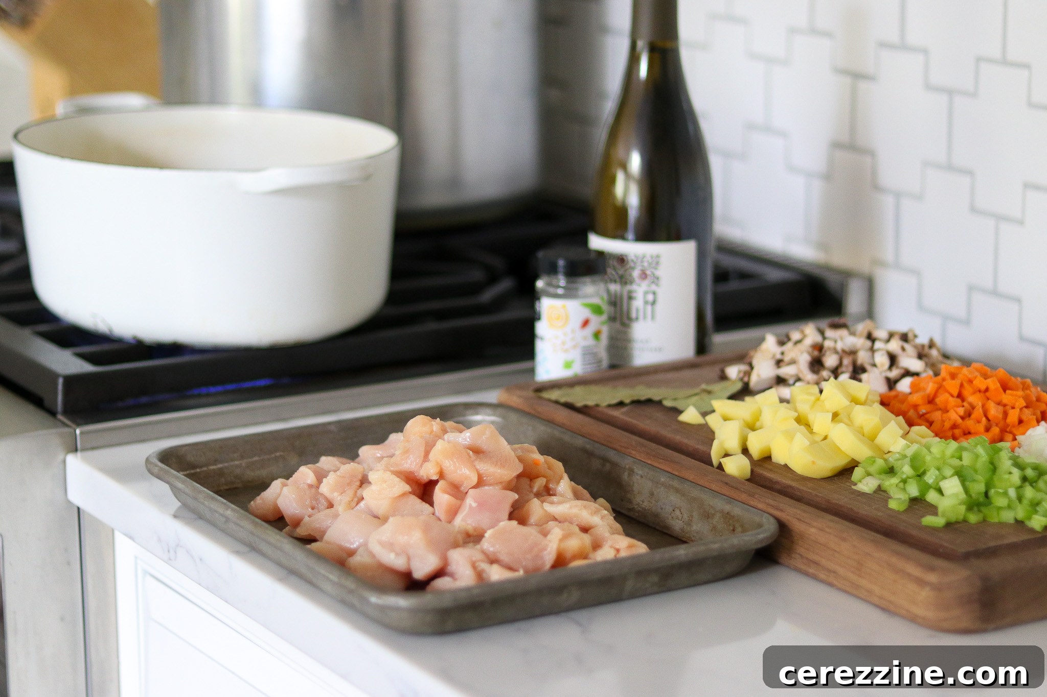 Prepared Ingredients for Chicken Pot Pie Filling