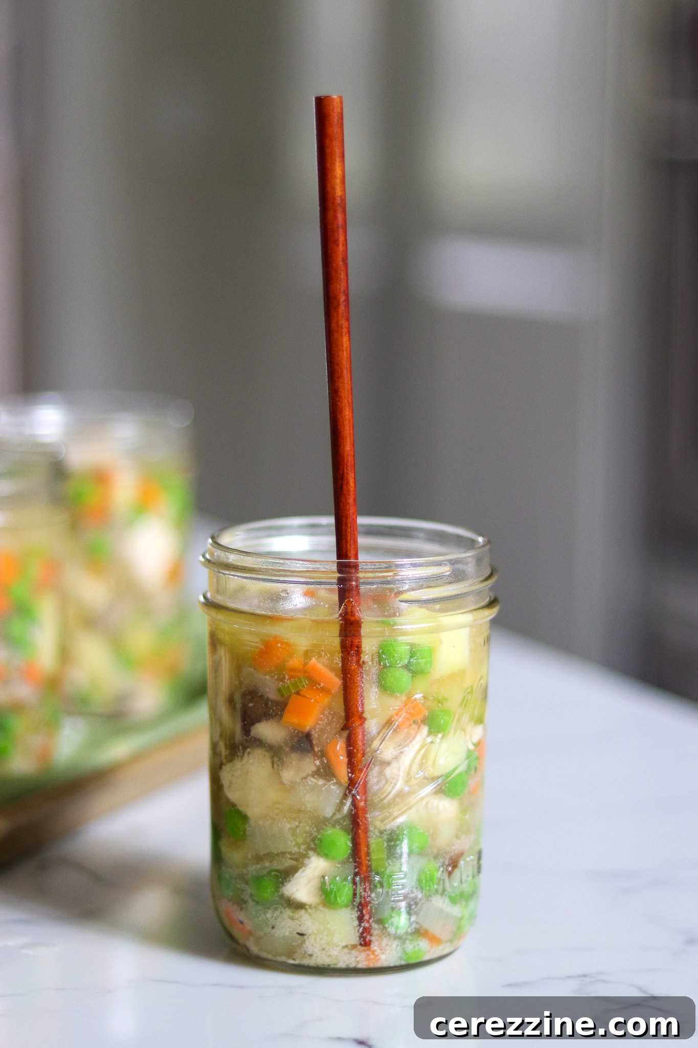Debubbling Jars for Chicken Pot Pie Filling