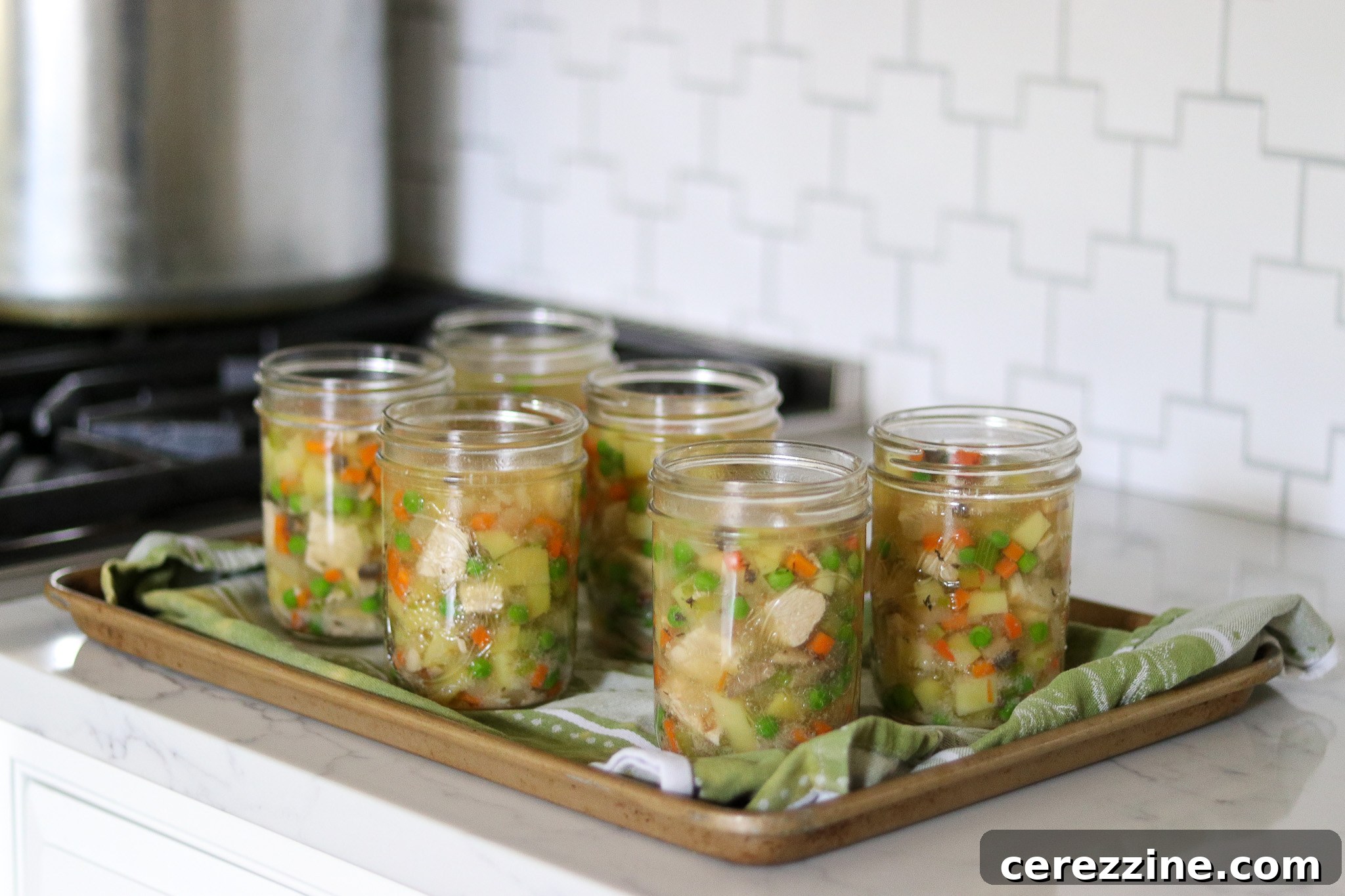 Loaded Jars of Chicken Pot Pie Filling for Canning