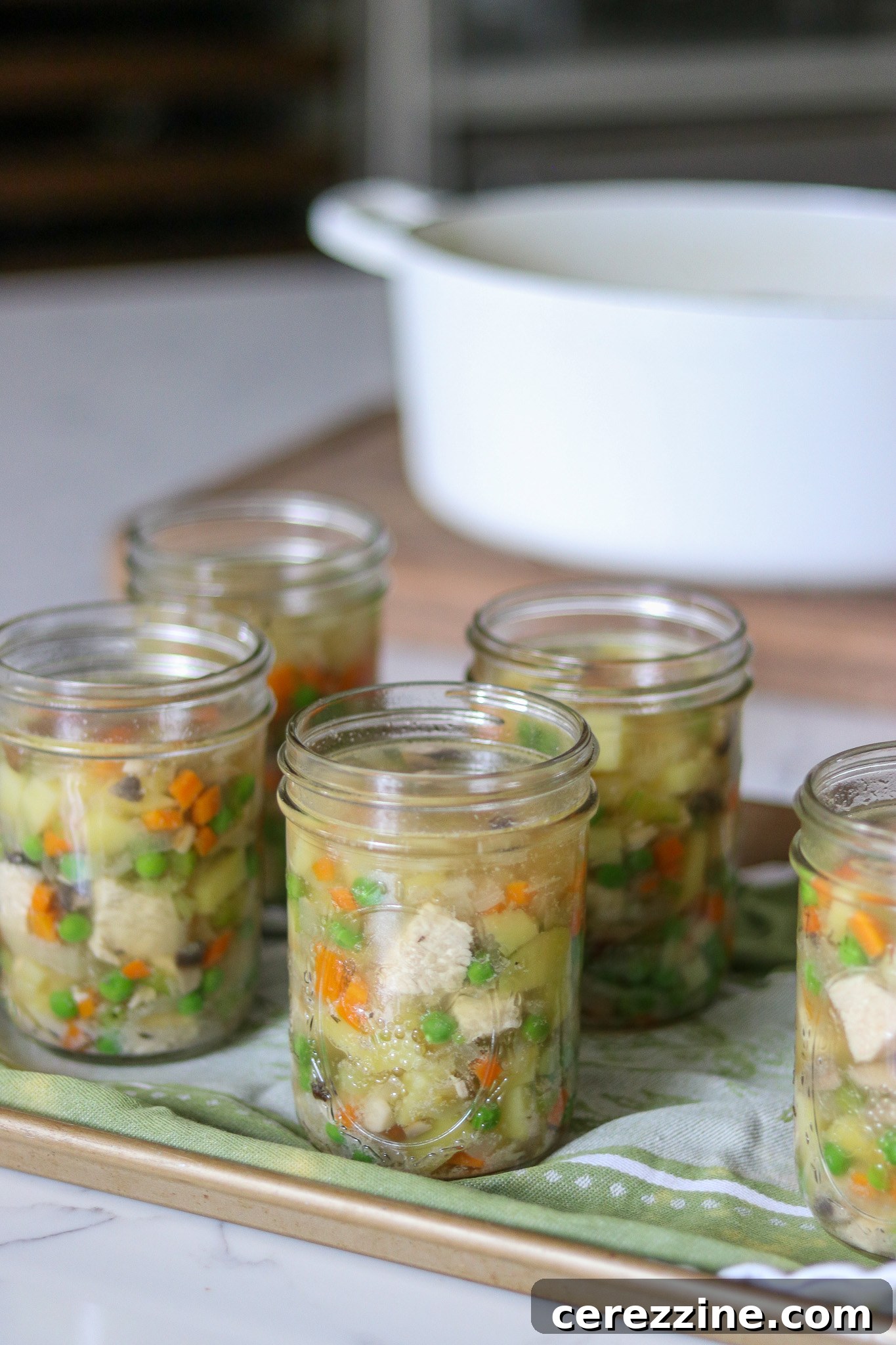 Jars with Chicken Pot Pie Filling