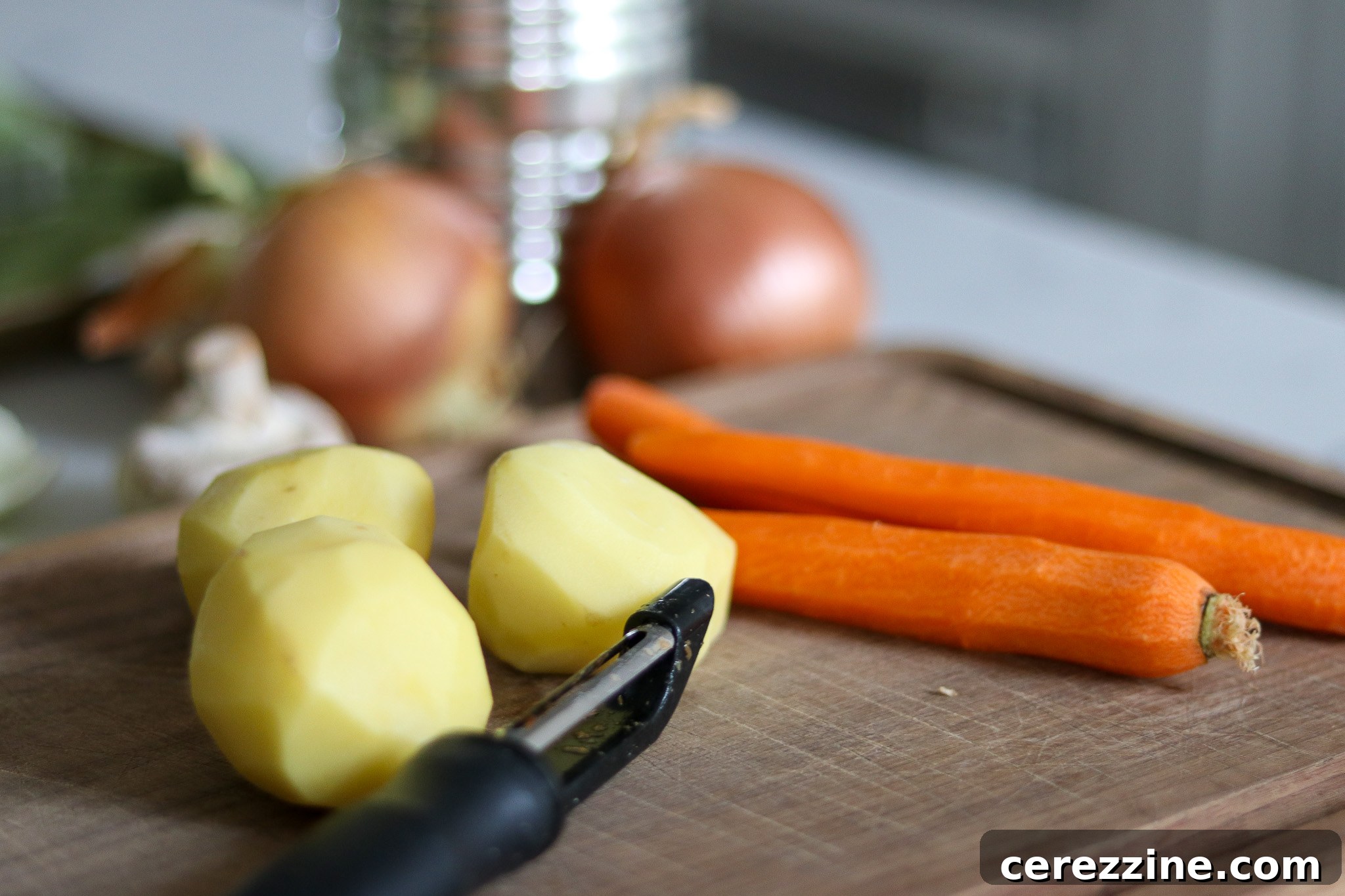 Peeling Vegetables for Chicken Pot Pie Filling