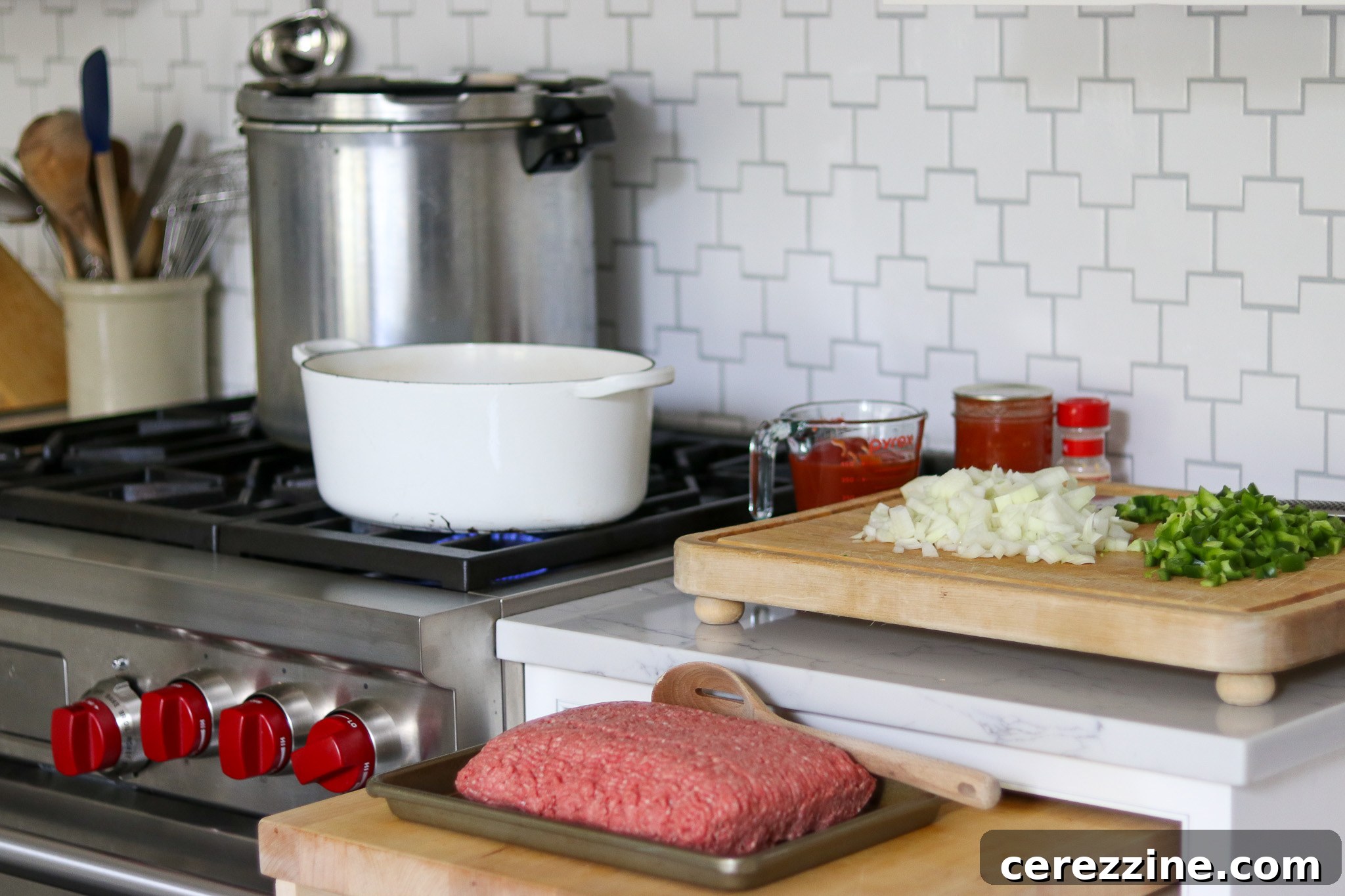 Prepared Ingredients for Canning Sloppy Joes