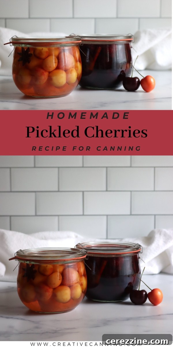 Jars of various pickled fruits, including cherries, figs, and cranberries, showcasing the diversity of fruit pickling