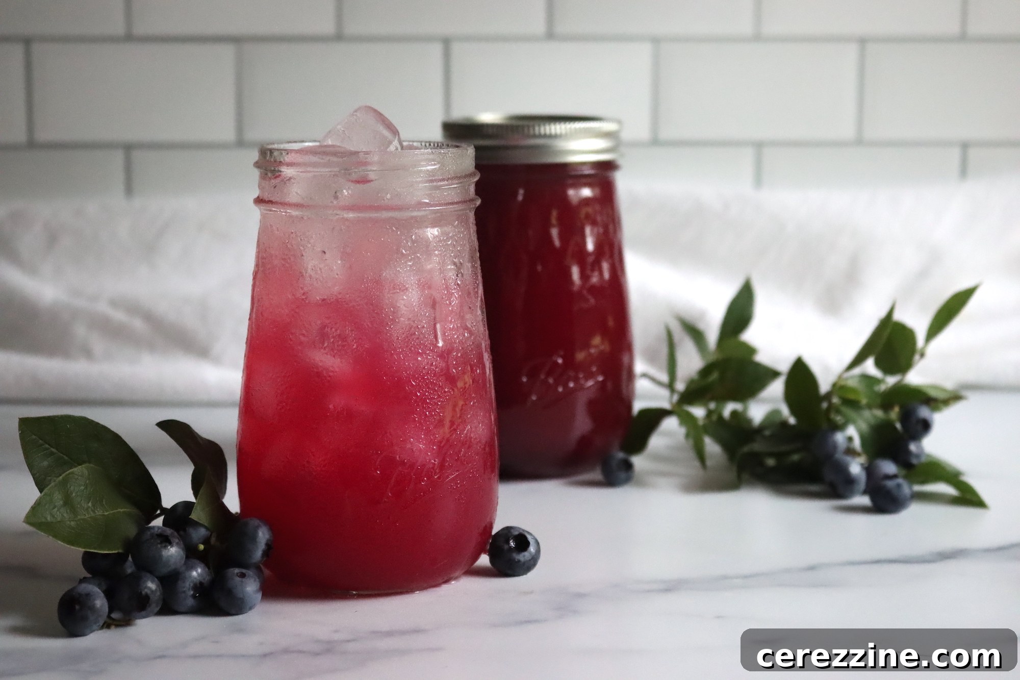 Several Canned Jars of Blueberry Lemonade Concentrate on a Shelf