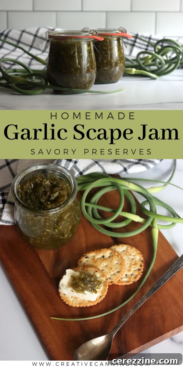 Garlic Scape Jam Recipe in a Mason Jar with Fresh Scapes
