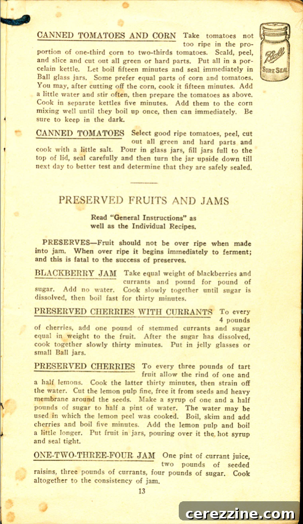 Page 13: A glimpse into the preservation methods for various fruits over a century ago.