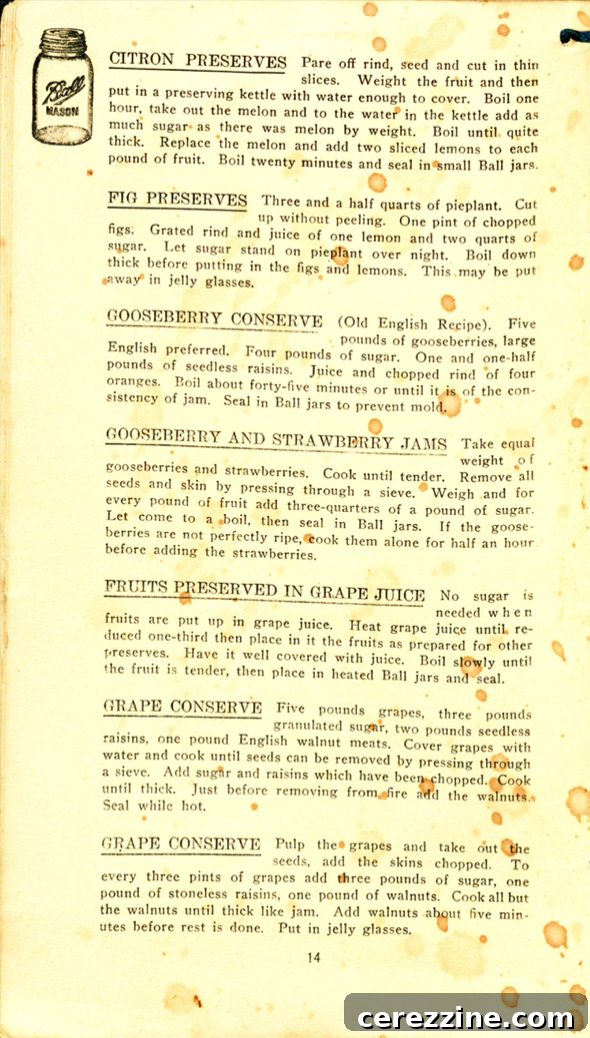 Page 14: Original recipes and guidelines for home canners in 1909.