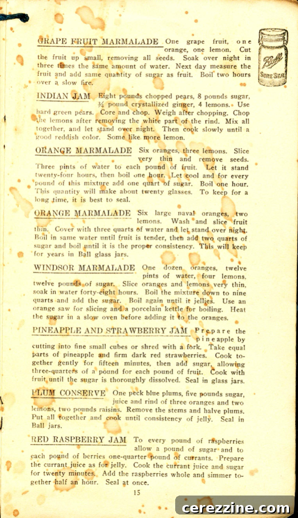 Page 15: More detailed instructions for safe fruit canning from the first edition.