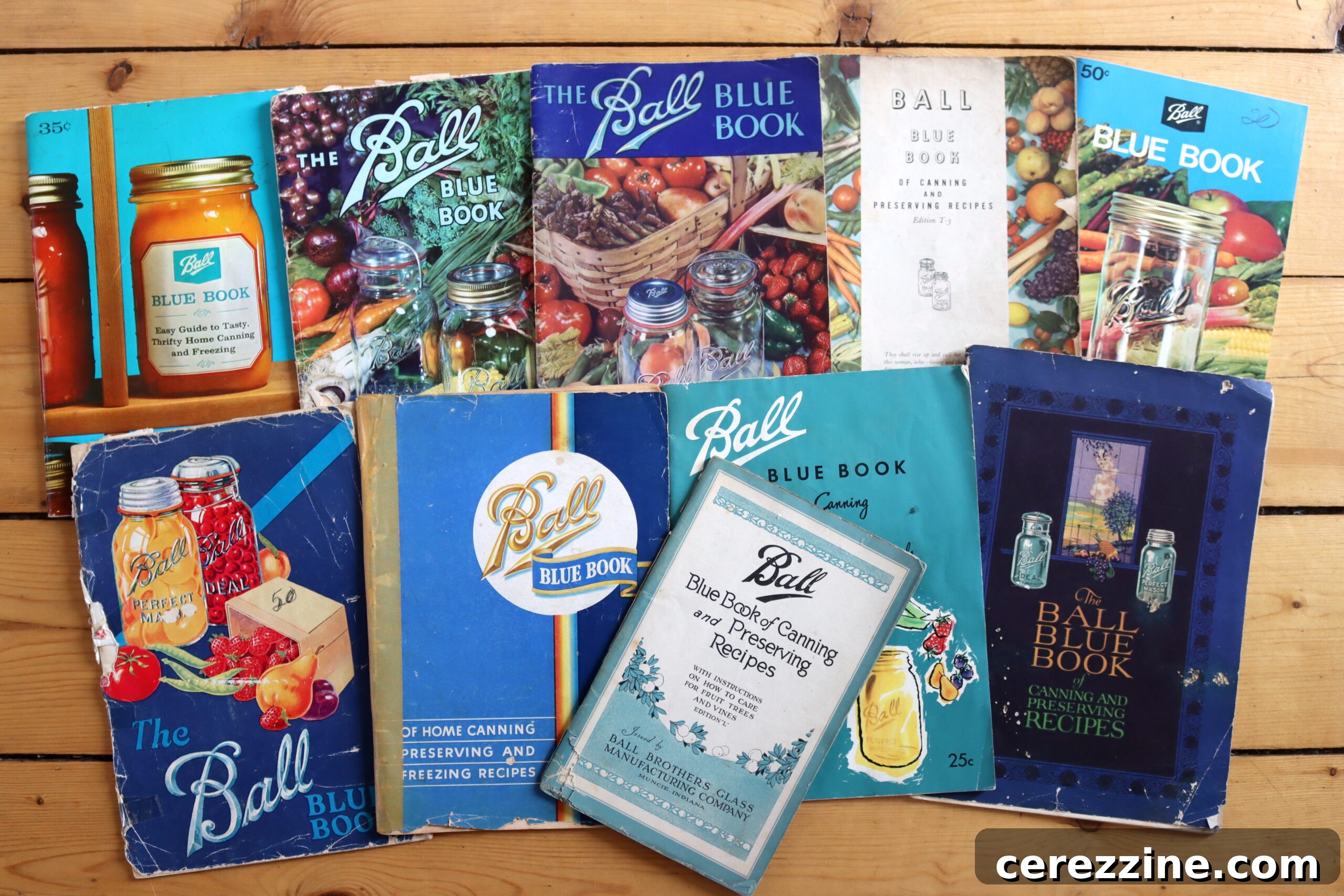 Historical Ball Blue Books, showcasing the evolution of covers and design over time