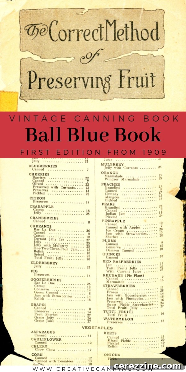 A classic image of the Ball Blue Book First Edition, a symbol of historical home canning.