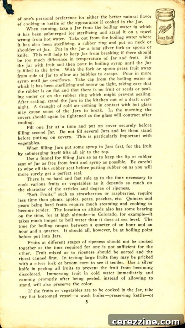 Page 5: Further guidance on fruit preparation and selection for preserving.