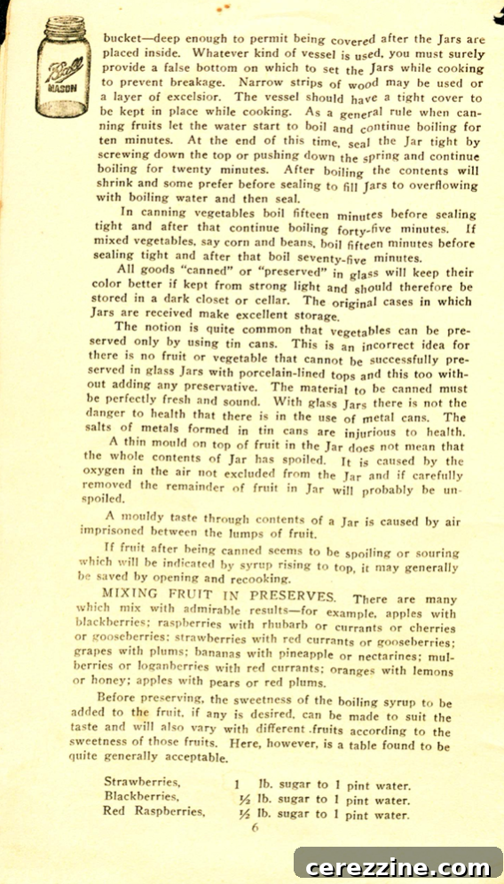 Page 6: Methods for packing fruits into jars, a look at early canning techniques.