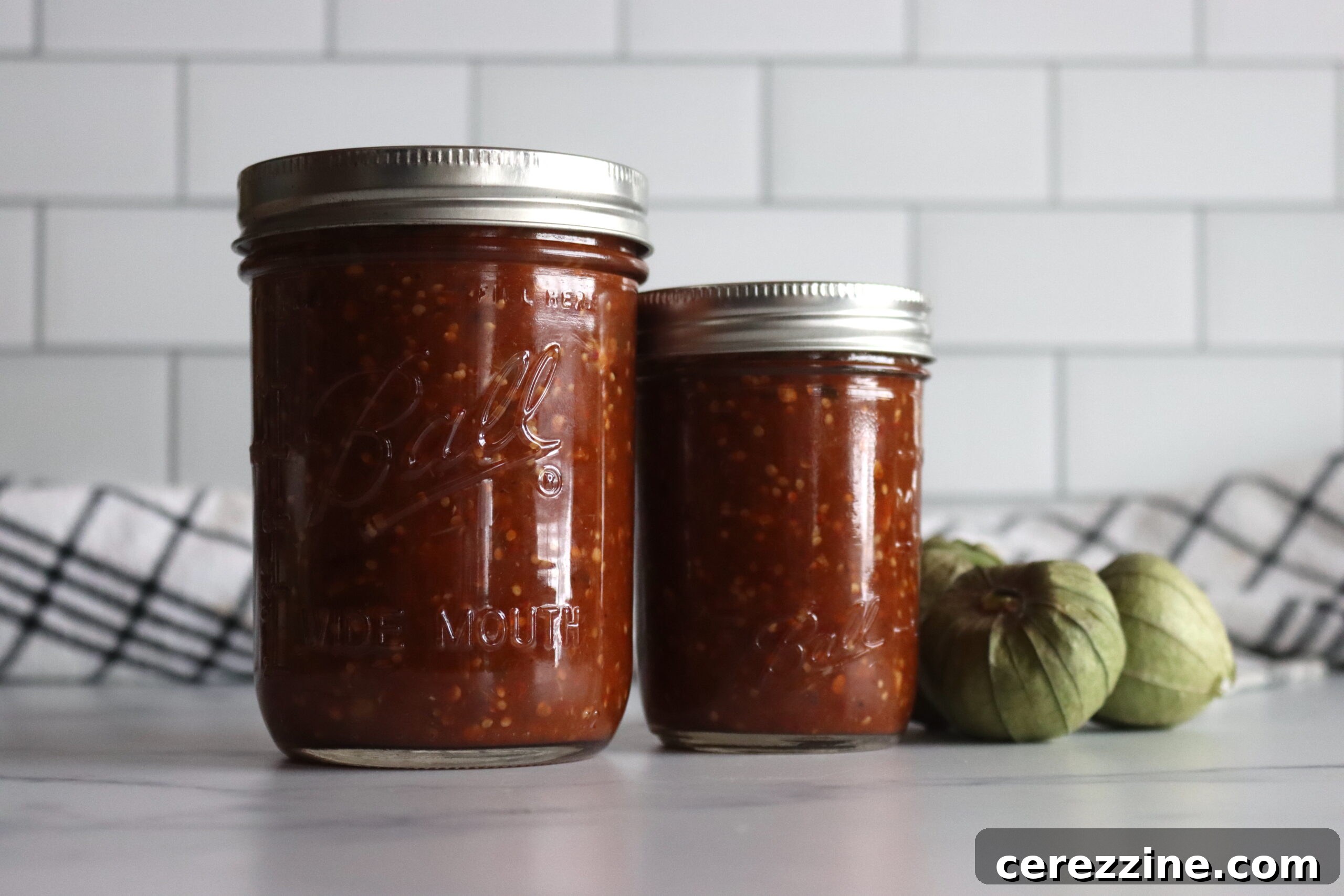 Zesty Chipotle Verde 2 Fresh Chipotle Tomatillo Salsa in a jar, ready to be served or canned