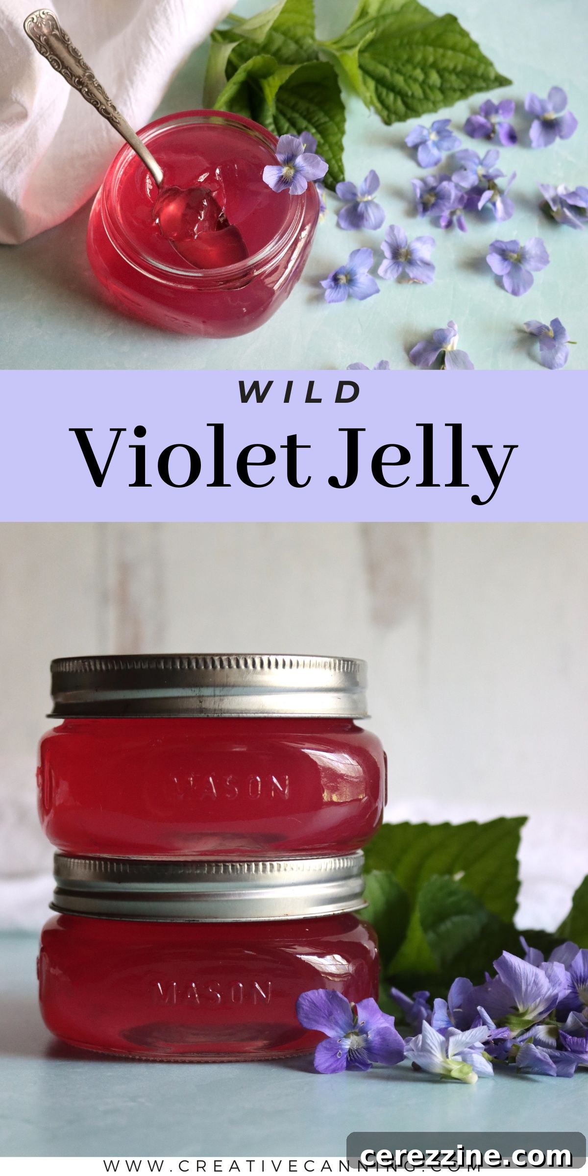Violet Jelly Recipe in Jars on a Table