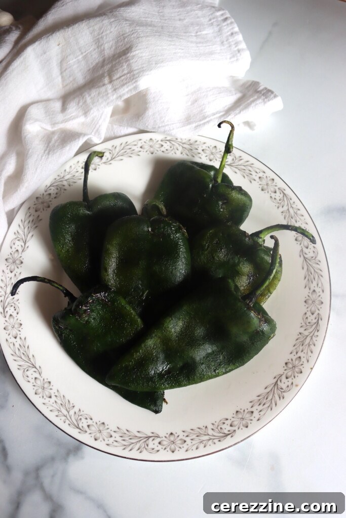 Peeled and chopped poblano peppers, ready for the chowder