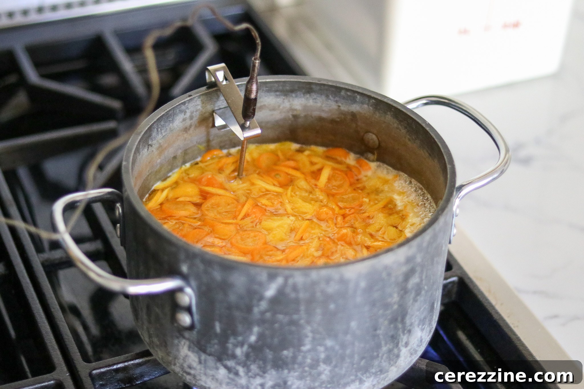 Kumquat Marmalade cooking to set point