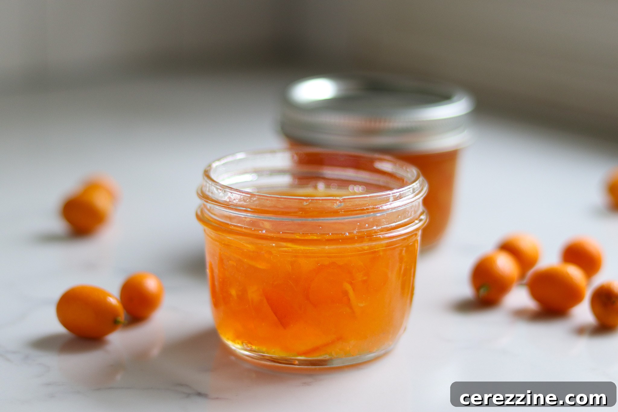 Kumquat Marmalade resting to set