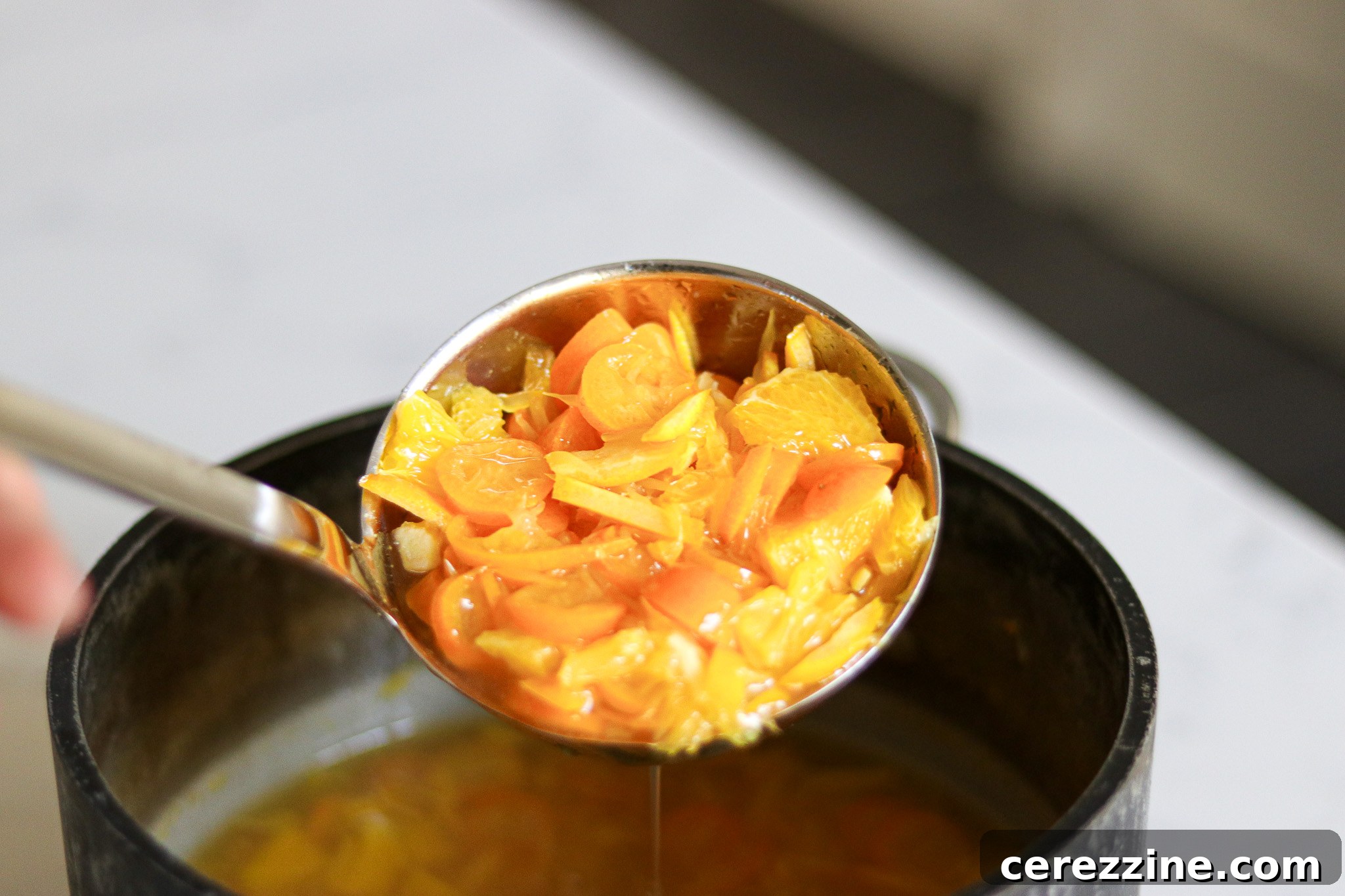 Pre-cooked kumquat marmalade ingredients before the 12 to 18 hour rest.