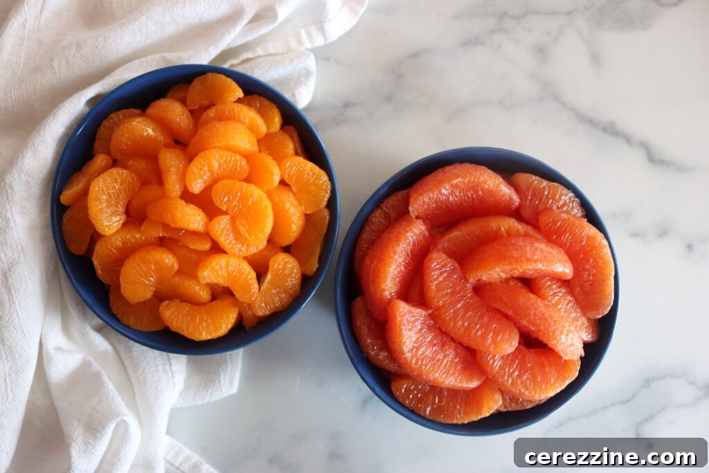 Mandarin Oranges and Cara Cara oranges after a soak in pectic enzyme.