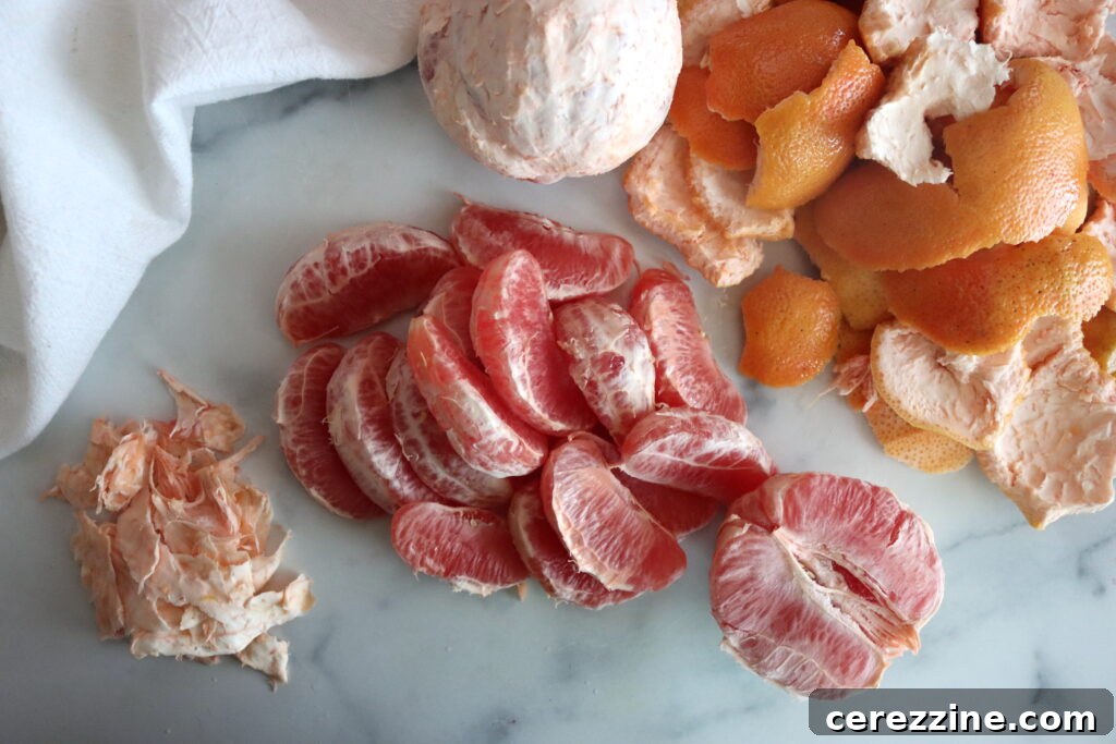 Grapefruit segments being prepared for canning