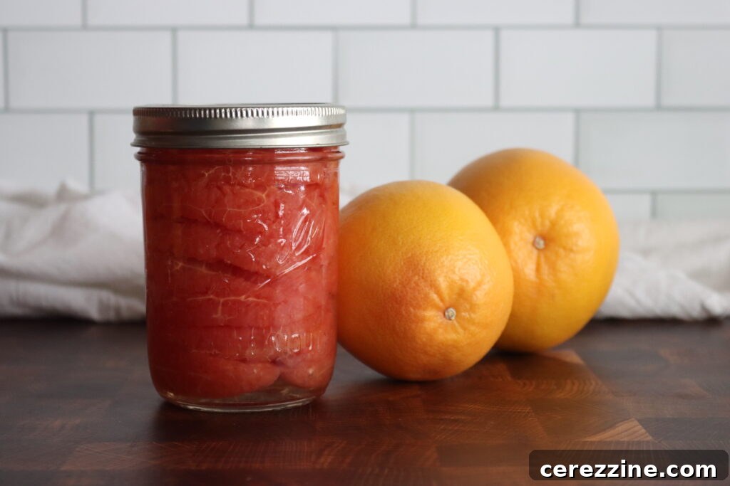 Finished jars of canned grapefruit sections
