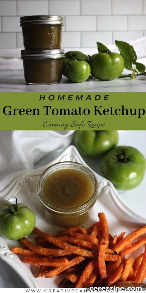 Tangy Green Tomato Ketchup 11 A collection of various canned green tomato products, including ketchup, salsa, and pickled slices, showcasing the diversity of preservation.