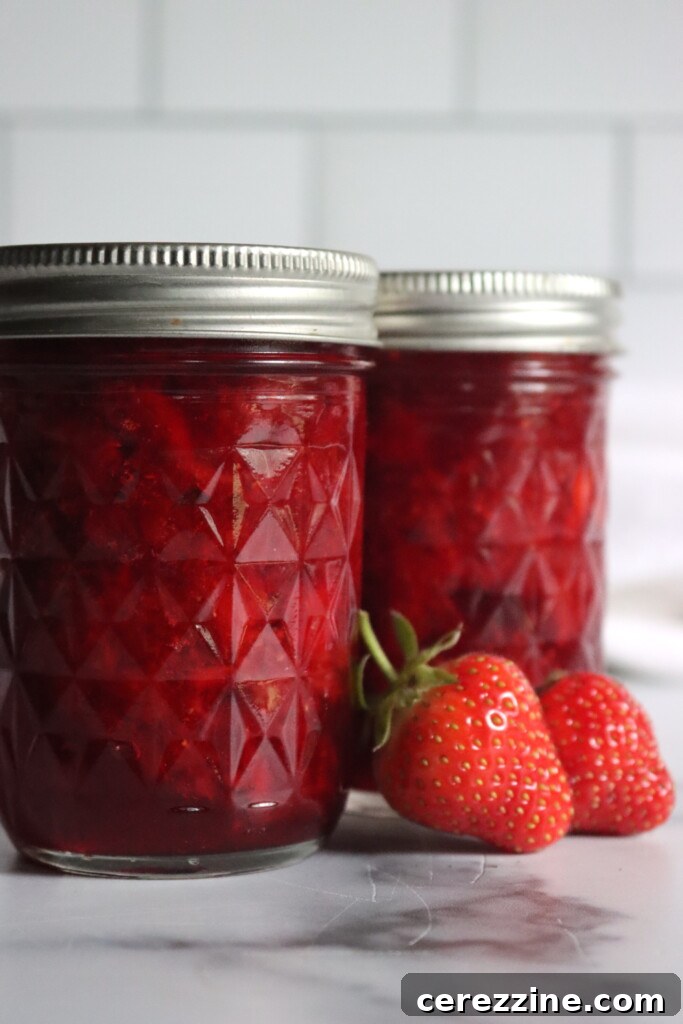 Freshly Made Low Sugar Strawberry Jam in Jars