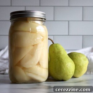 Canning Pears at Home - A jar of home-canned pears.