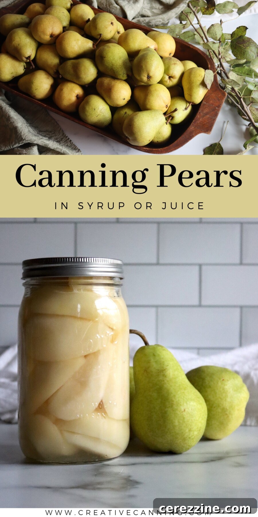 Waterbath Canning Pears - A stack of beautifully sealed jars of pears.